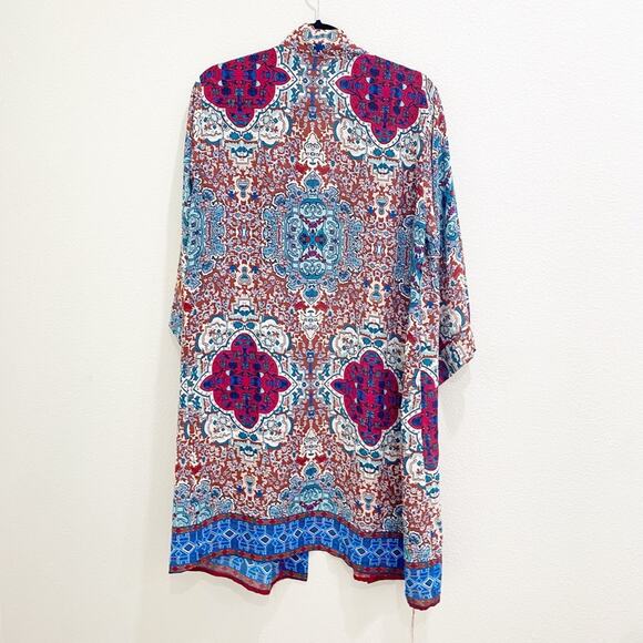 olivaceous printed patterned long open front kimono - Picture 4 of 7